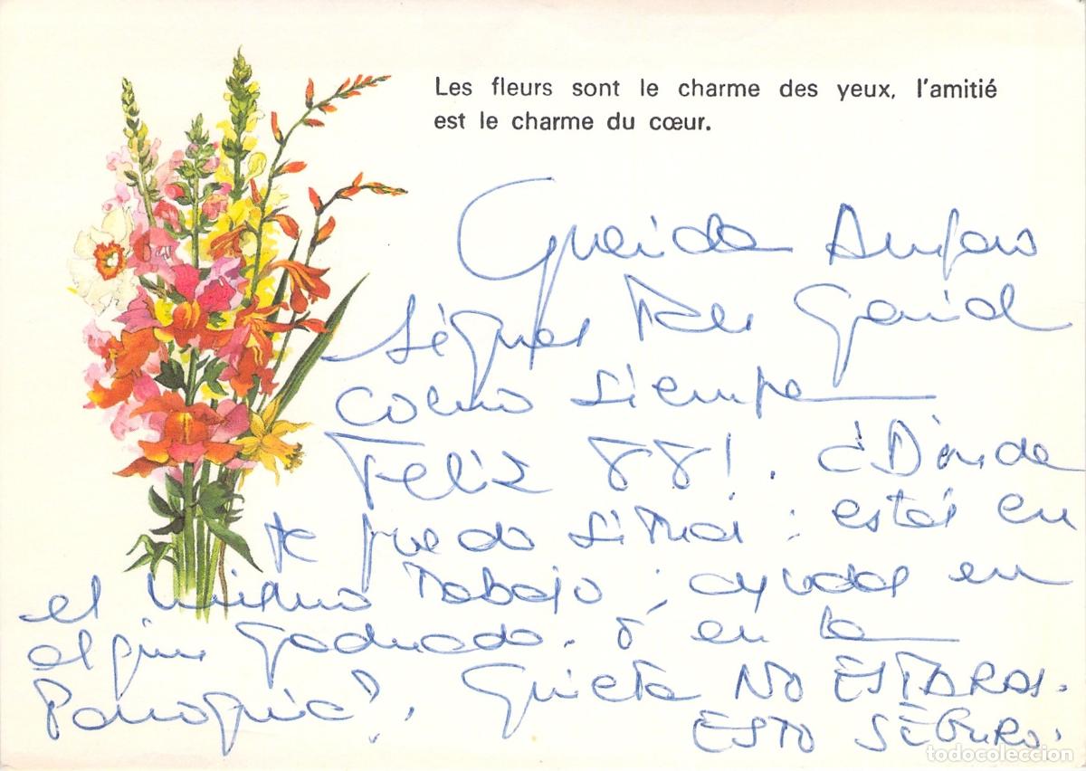 Postales: Postal con ilustraci&oacute;n de flores y frase sobre la amistad