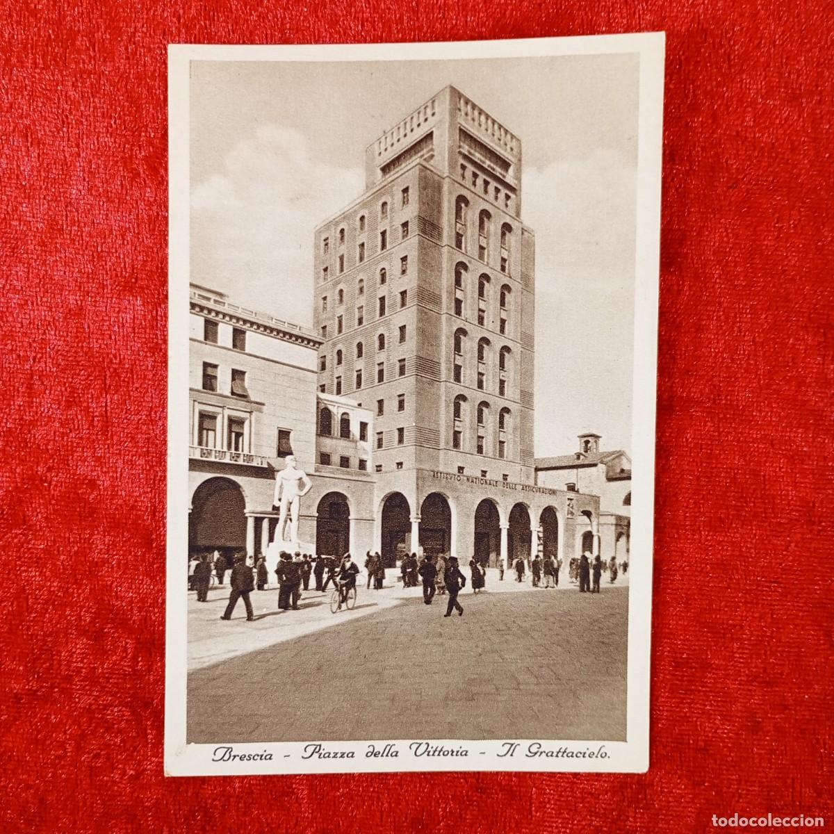 Postales: POSTAL - BRESCIA - PIAZZA DELLA VITTORIA - IL GRATTACIELO - 1933 - RAR&Iacute;SIMA / 1420