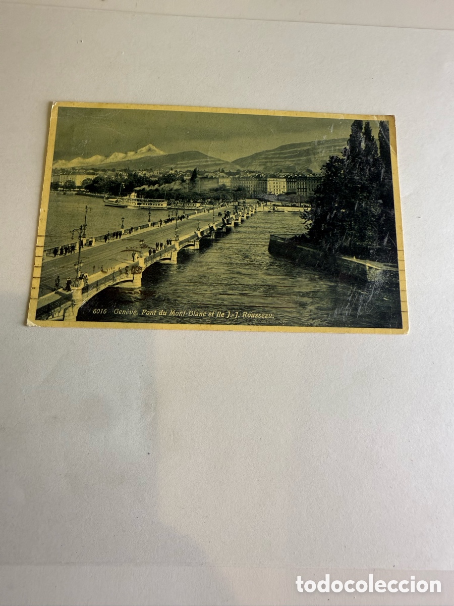 Postales: Tarjeta postal 1935 Ginebra (Suiza) Pont du Mont-Blanc e Isla J. J. Rousseau Blanco y negro