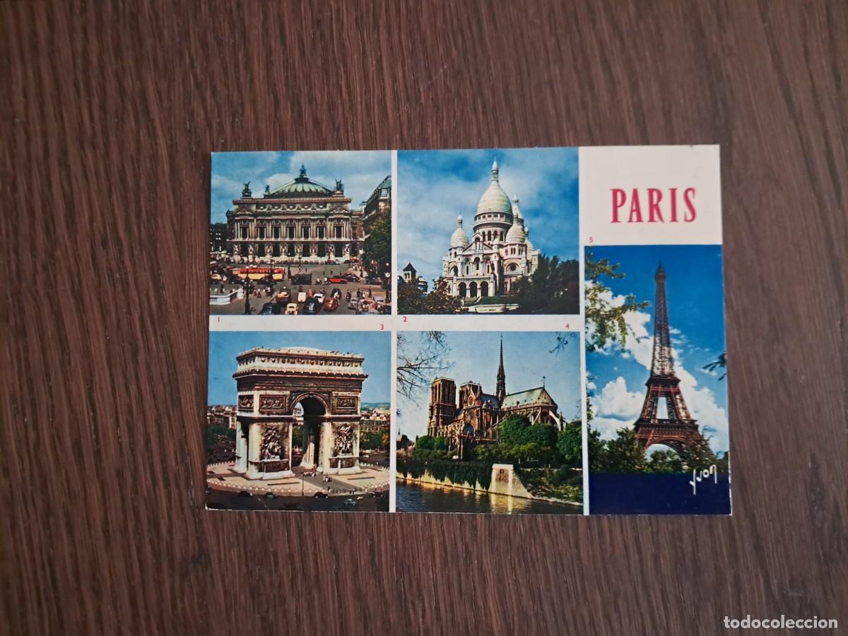 Postales: postal de Francia, diferentes vistas de Paris, Torre Eiffel, arco del triunfo... a&ntilde;o 1975.