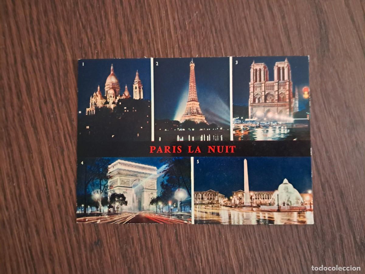Postales: postal de Francia, diferentes vistas de Paris nocturnas, Torre Eiffel, Notre-dame ...a&ntilde;o 1975.