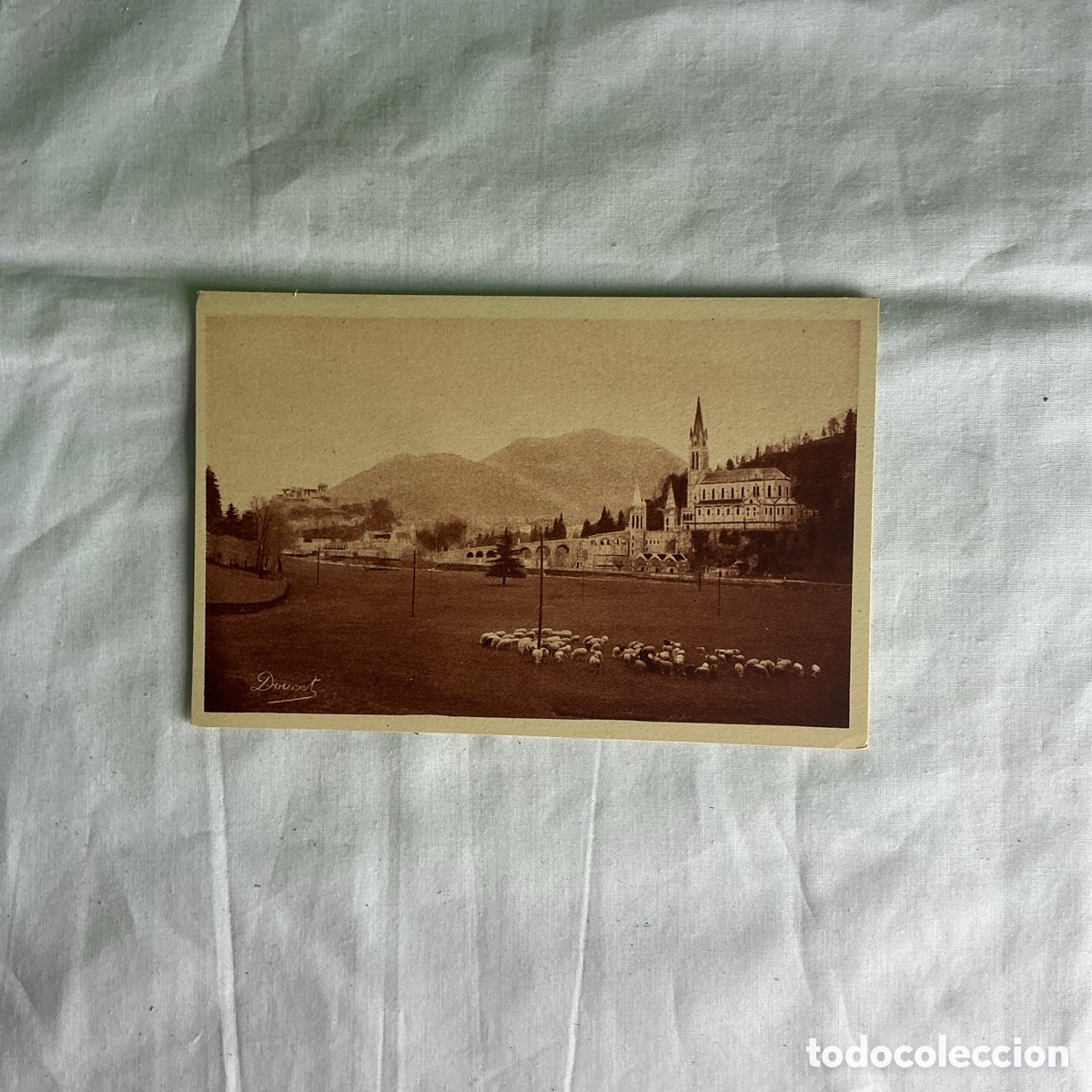Postales: Postal Lourdes Bas&iacute;lica y Pic du Jer Sepia Original de la &eacute;poca