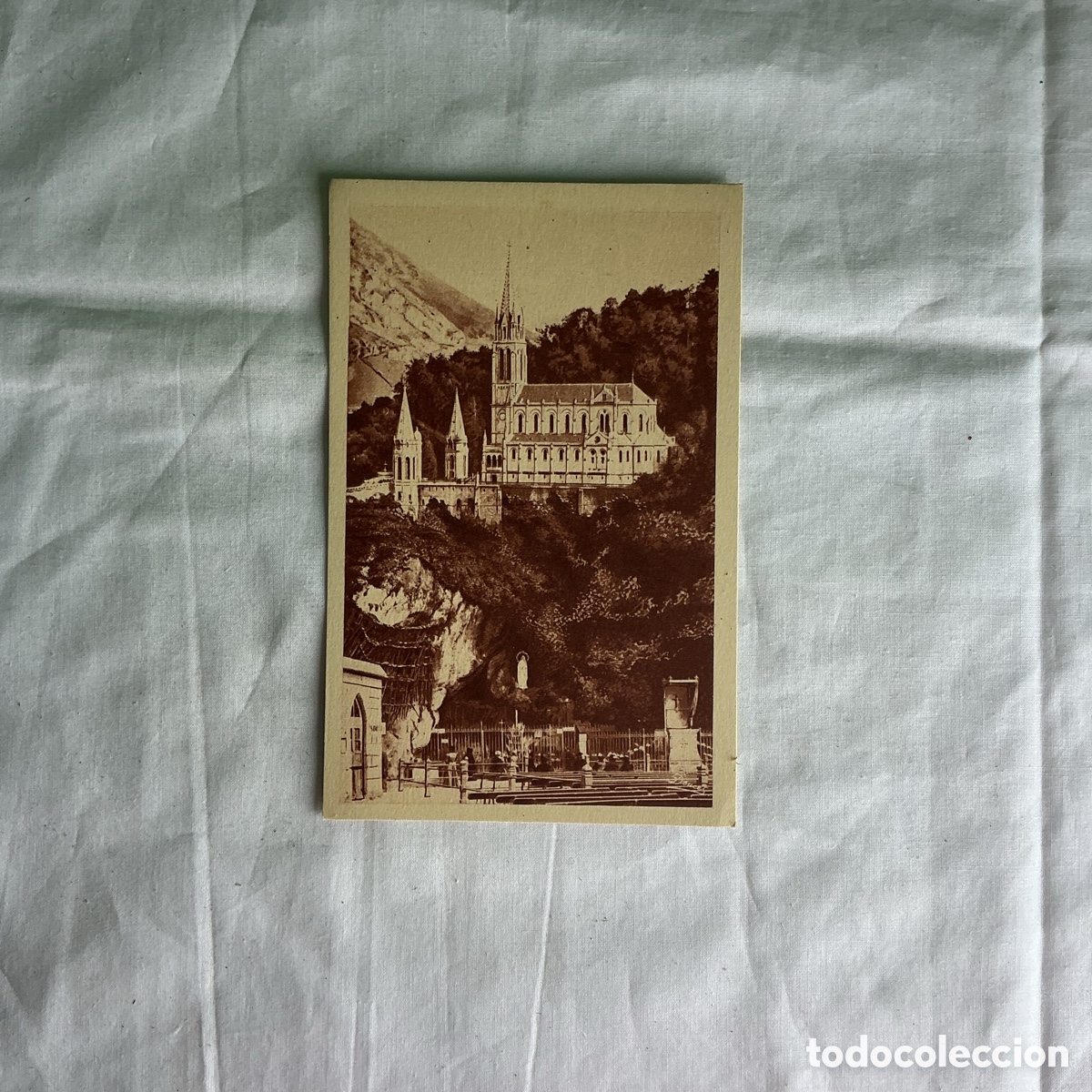 Postales: Postal Lourdes Gruta y Bas&iacute;lica Sepia Original de la &eacute;poca