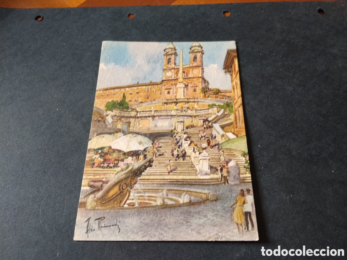 Postales: Postal dibujo Roma Plaza de Espa&ntilde;a por Aldo Raimondi