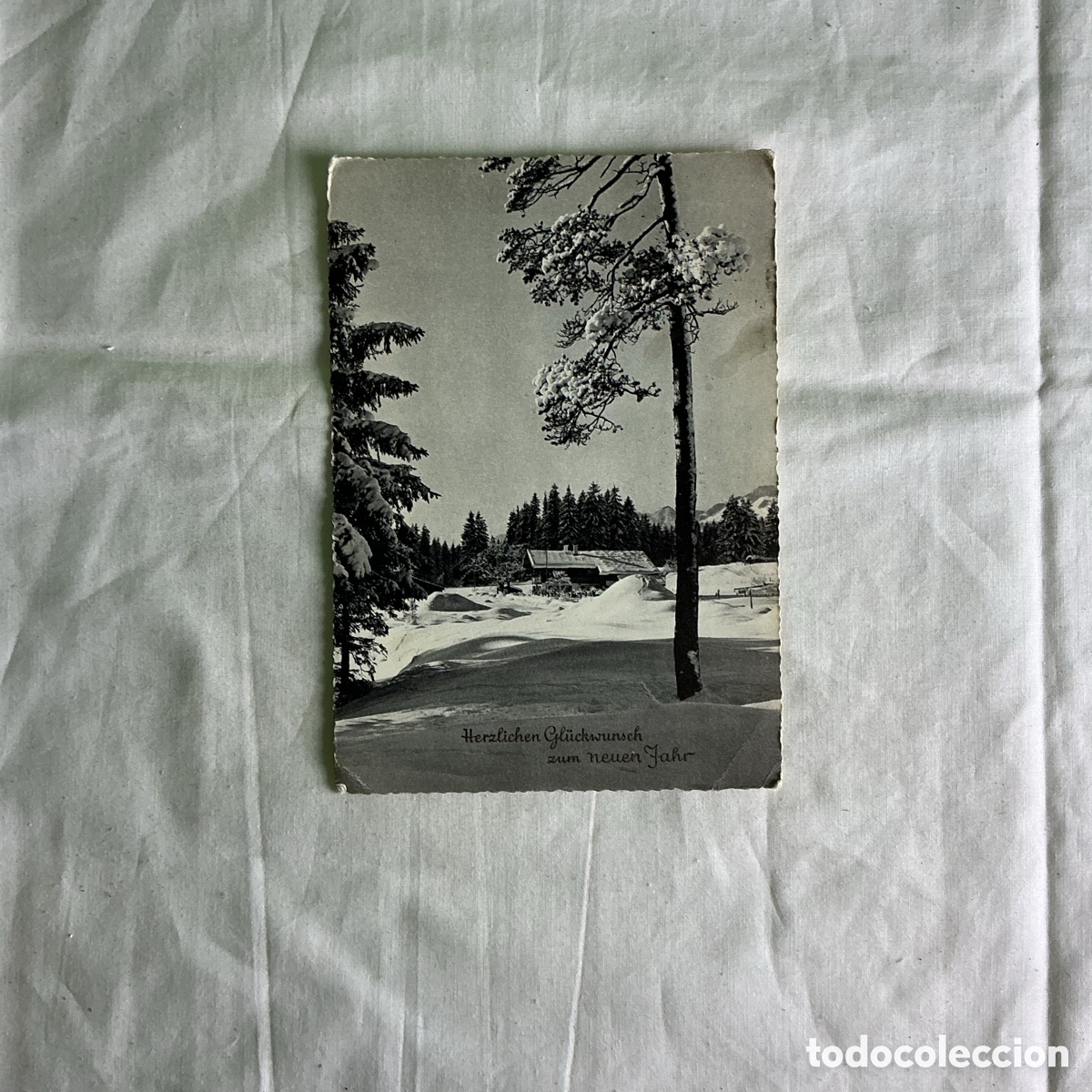 Postales: Postal Paisaje nevado A&ntilde;o Nuevo Blanco y negro Original de la &eacute;poca 1961