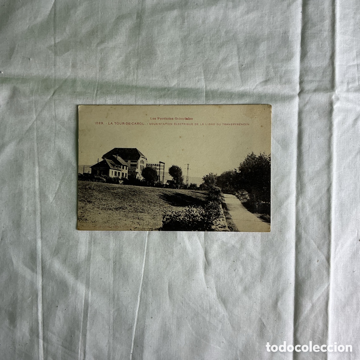 Postales: Postal La Tour-de-Carol Blanco y negro Original de la &eacute;poca Subestaci&oacute;n el&eacute;ctrica
