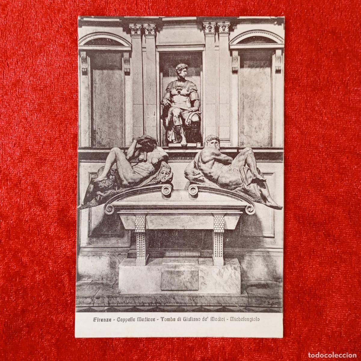 Postales: POSTAL - FIRENZE - CAPELLE MEDICEE - TOMBA DI GIULIANO DE MEDICI - MICHELANGIOLO - RAR&Iacute;SIMA / 1743