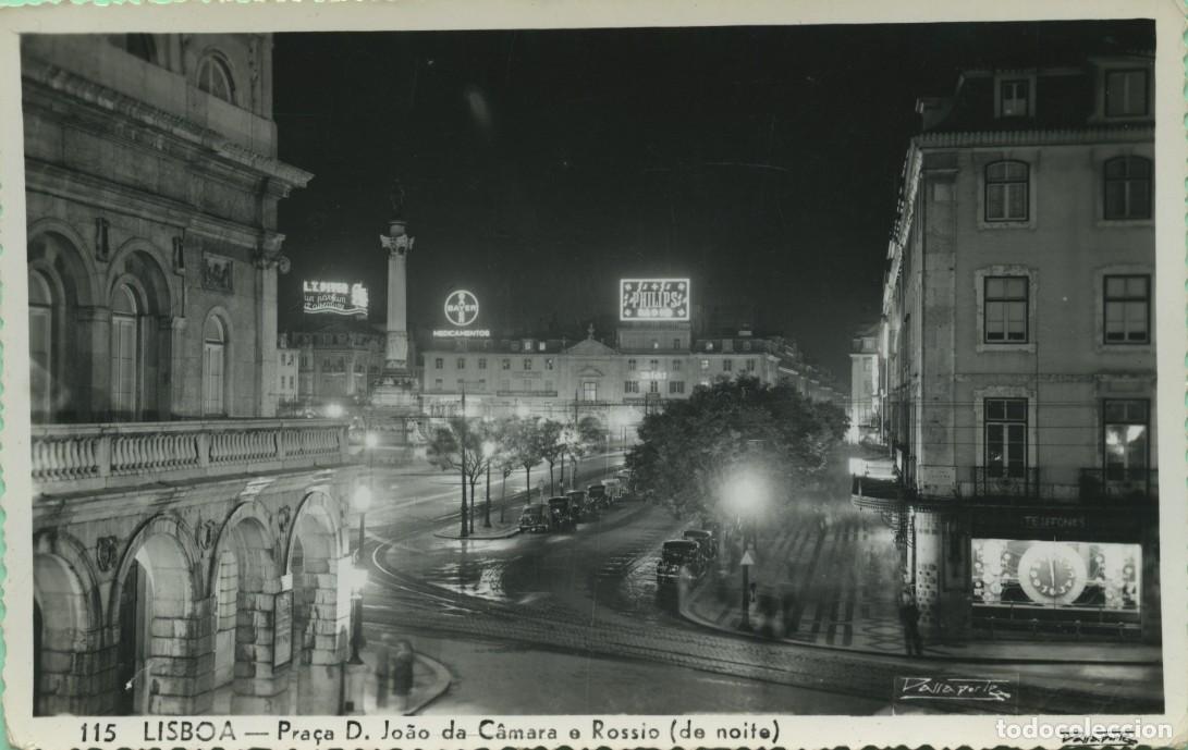 Postales: N&ordm; 115-LISBOA. Portugal. Pra&ccedil;a D. Joao da &acirc;mara e Rossio (de noite). Sin circular. ED. COLEC&Ccedil;AO PASS