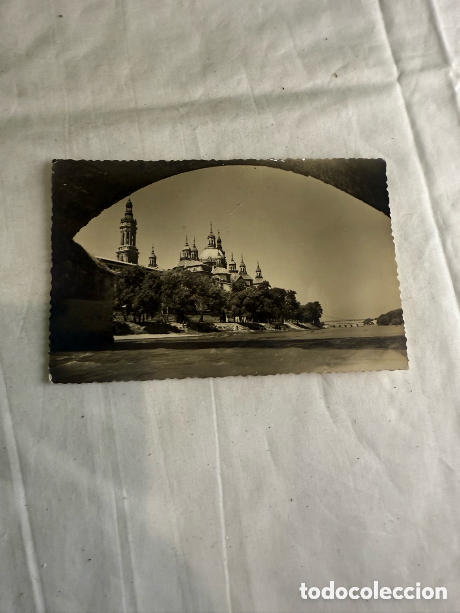 Postales: Postal Zaragoza 1954 Templo del Pilar y r&iacute;o Ebro Blanco y negro Original de la &eacute;poca