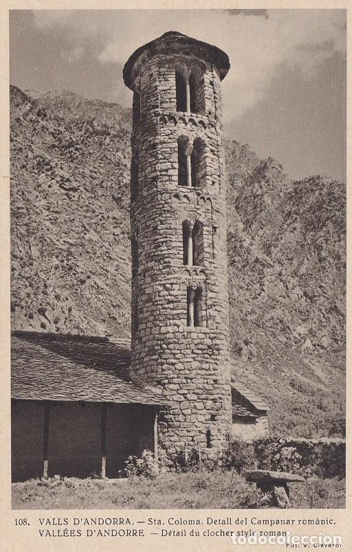 Postkarten: 108 Valls d'Andorra - Sta. Coloma Detall del Campanar rom&agrave;nic - Edicions Valent&iacute; Claverol - Andorra