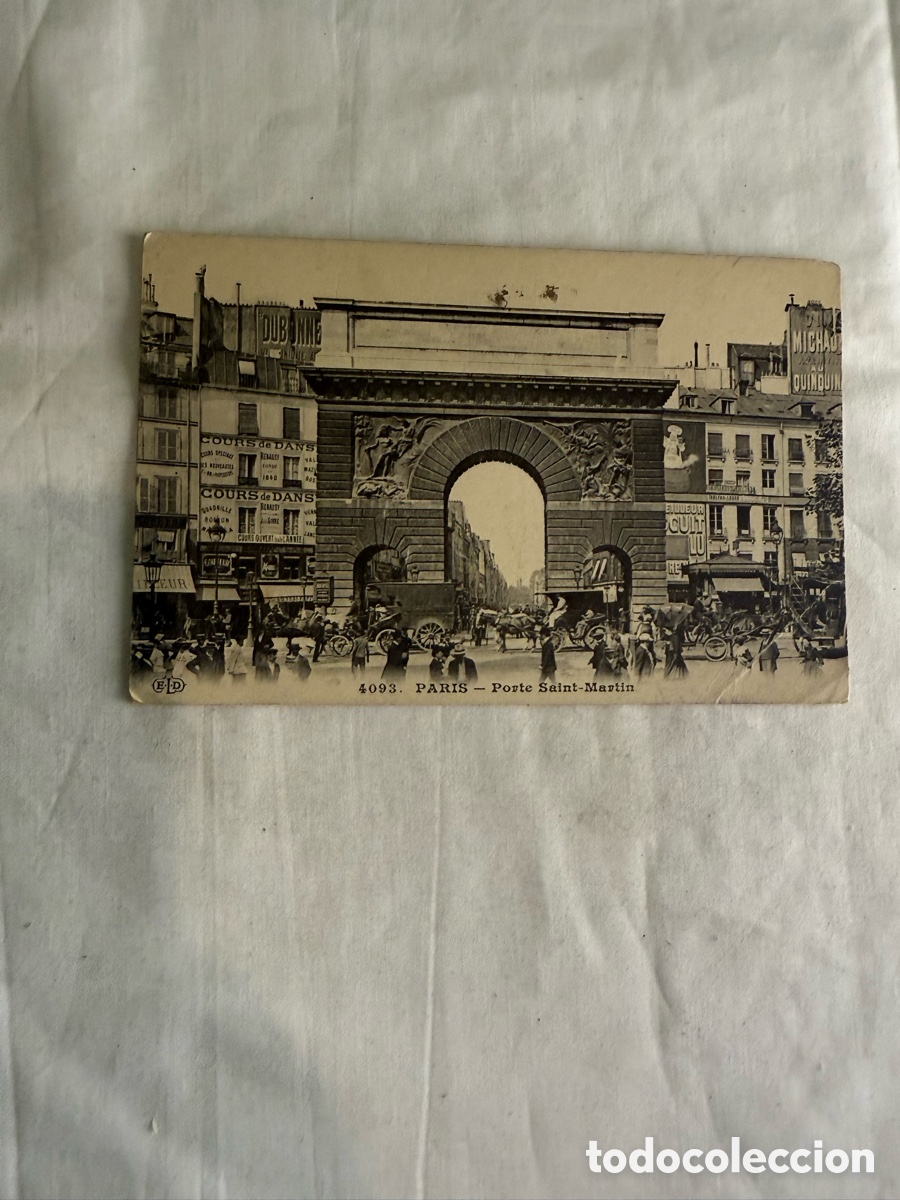 Postales: Postal Par&iacute;s Porte Saint-Martin blanco y negro original de la &eacute;poca