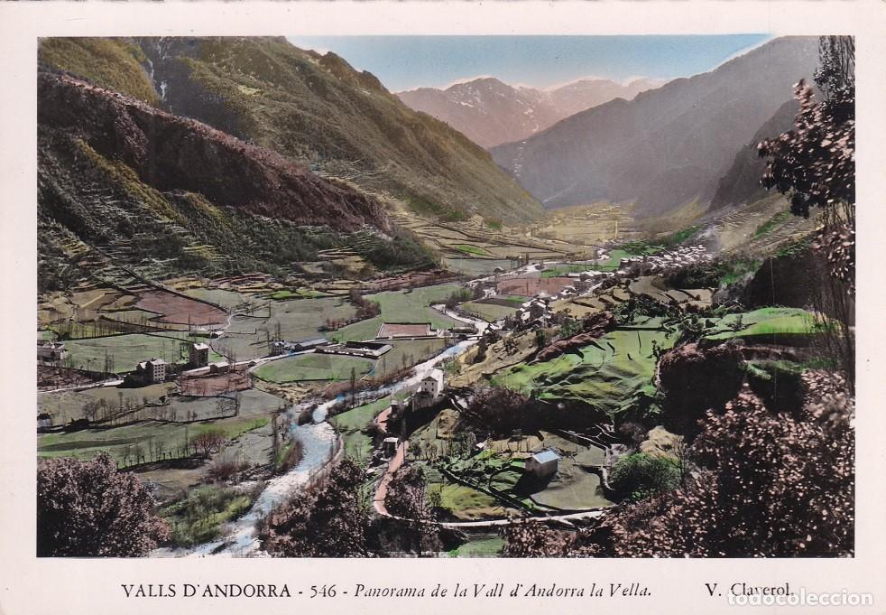 Postkarten: 546 Valls d'Andorra - Panorama de la Vall d&iexcl;Andorra la Vella / Edicions Valent&iacute; Claverol - Andorra