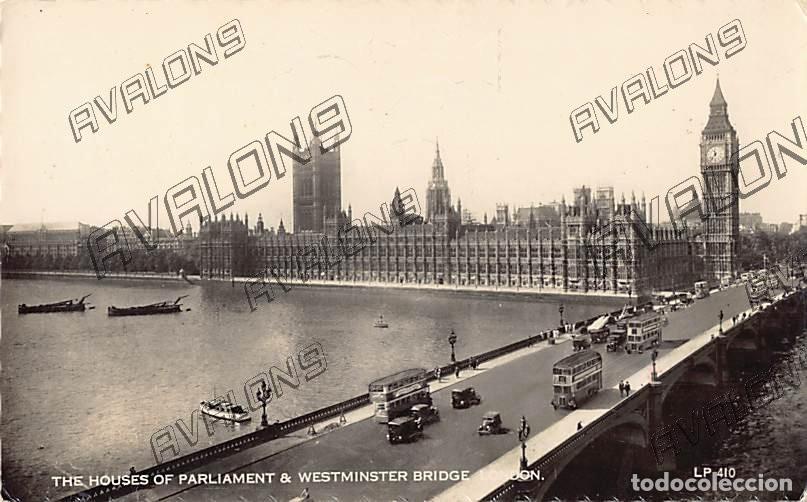 Postales: The Houses of Parliament & Westminster Bridge London (Gran Breta&ntilde;a), a&ntilde;os 40 sin circular