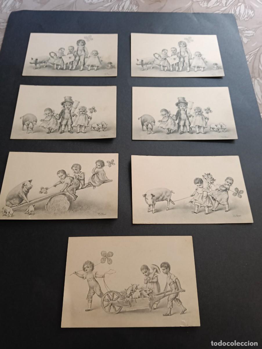 Postales: Lote de 7 tarjetas postales antiguas de buena suerte - Ilustradas por Fritz Rehm (M. M. Vienne) - A&ntilde;