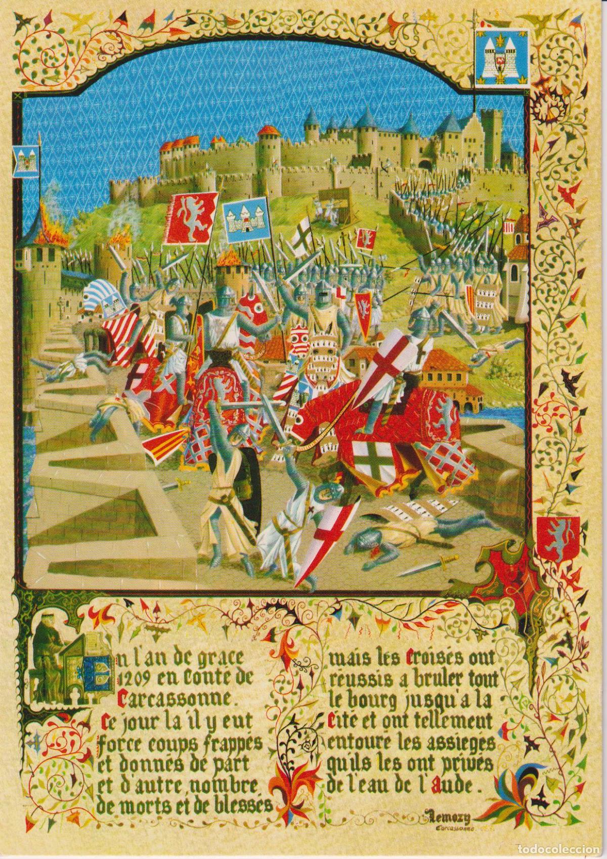 Postales: FRANCIA, HISTORIA DE LOS CATAROS, SIMON DE MONTFORT ATACA CARCASSONE &ndash; ORIENT 2 &ndash; S/C