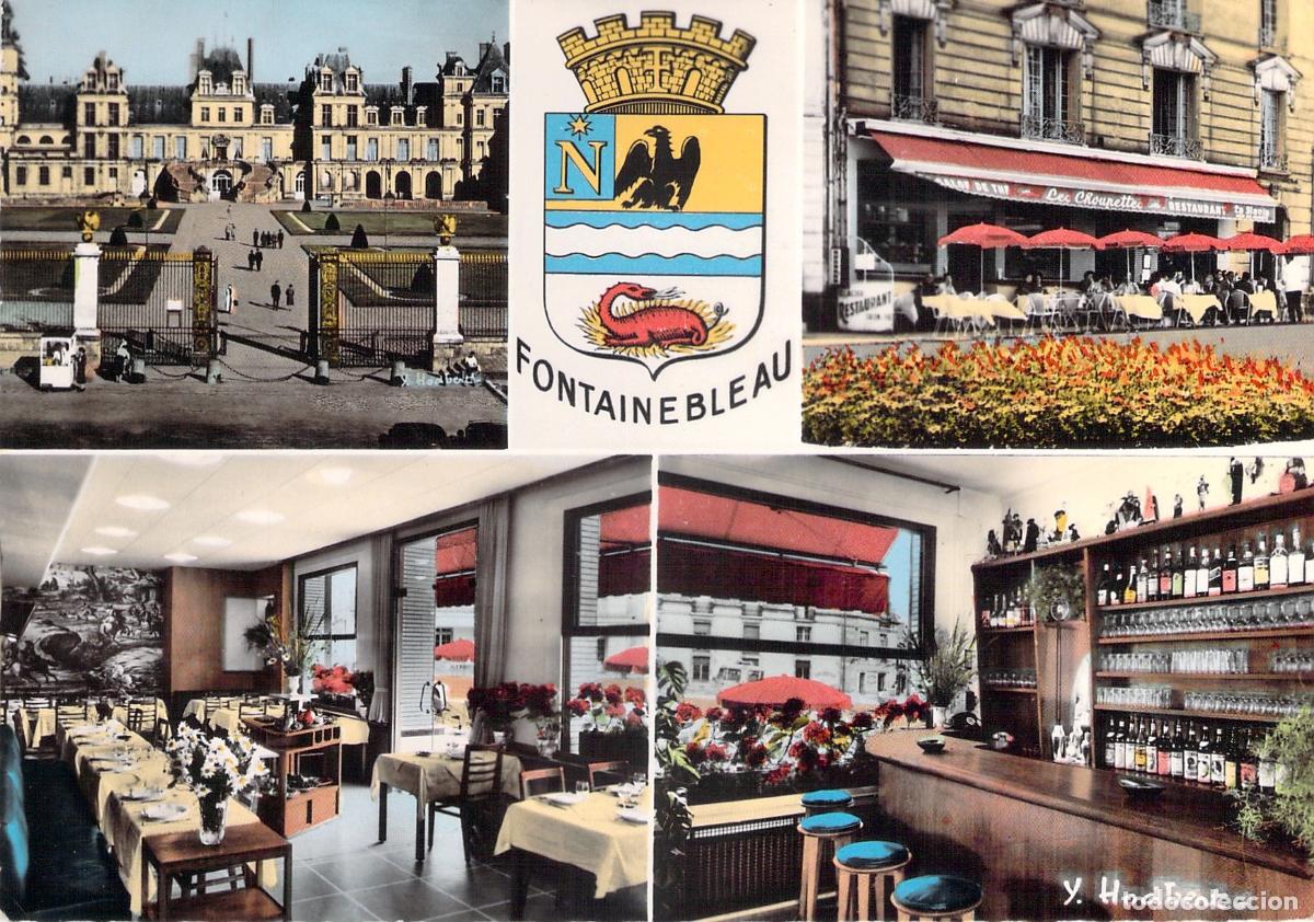 Postales: Postal de Fontainebleau con Restaurante Les Choupettes y Vistas del Palacio