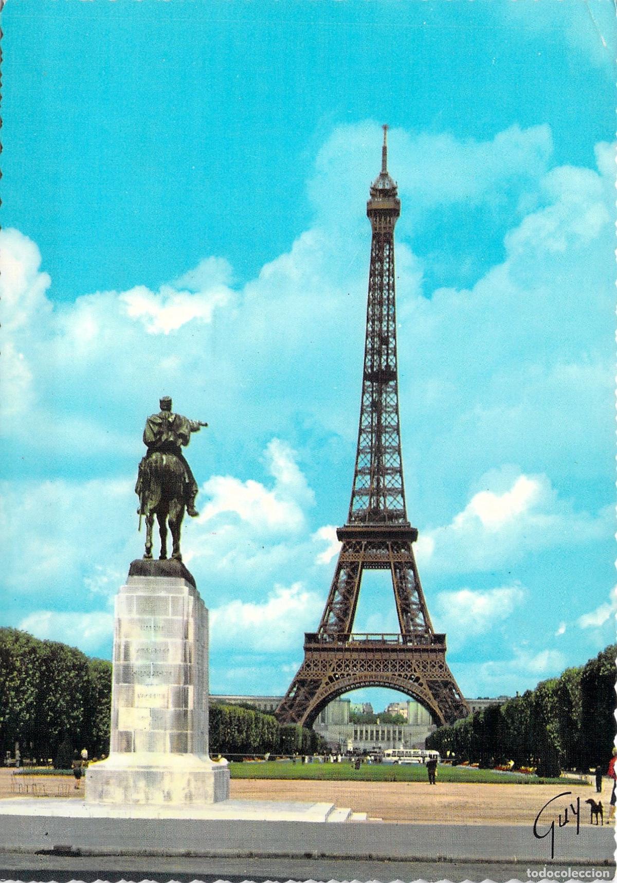 Postales: Postal de Par&iacute;s Torre Eiffel y Estatua del Mariscal Joffre