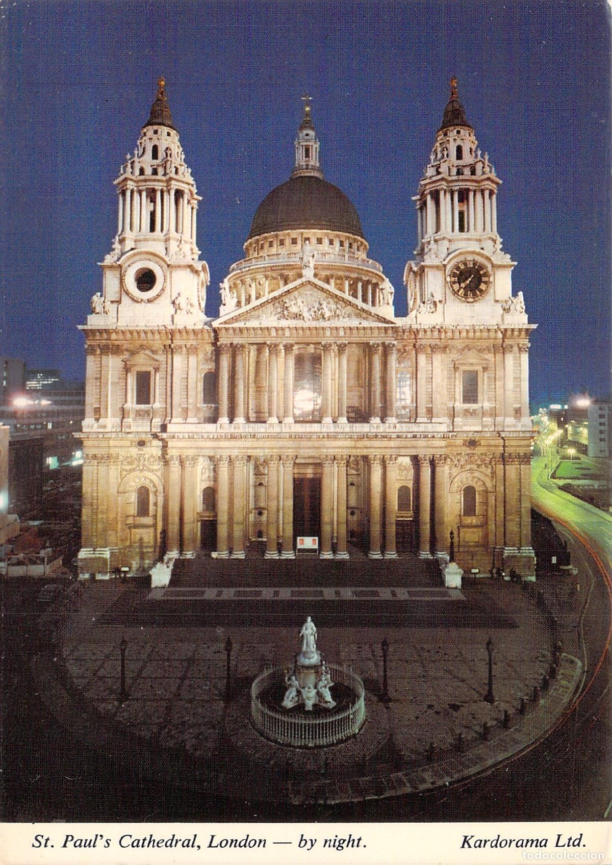 Postales: Postal de la Catedral de San Pablo en Londres durante la noche