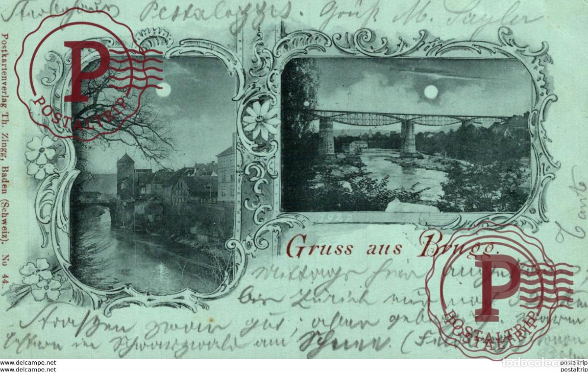 Cartoline: 1899 Gruss aus Brugg - Mondscheinkarte