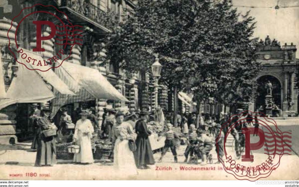 Postales: Z&uuml;rich - Wochenmarkt in der Bahnhofstrasse. SuizaSwitzerlandSuisse