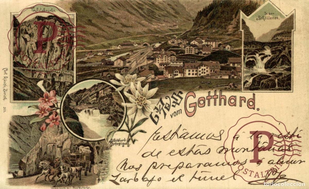 Postkarten: Gruss vom Gotthard - Litho - Carl K&uuml;nzli a cadiz espa&ntilde;a Schweiz Suisse Switzerland Svizzera
