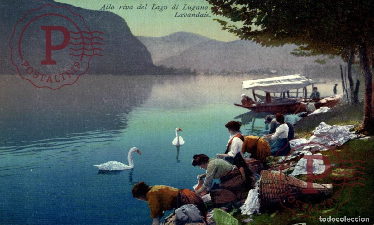 Postales: AK Alla riva del Lago di Lugano, Lavandaie, Waschfrauen Schweiz Suisse Switzerland Svizzera