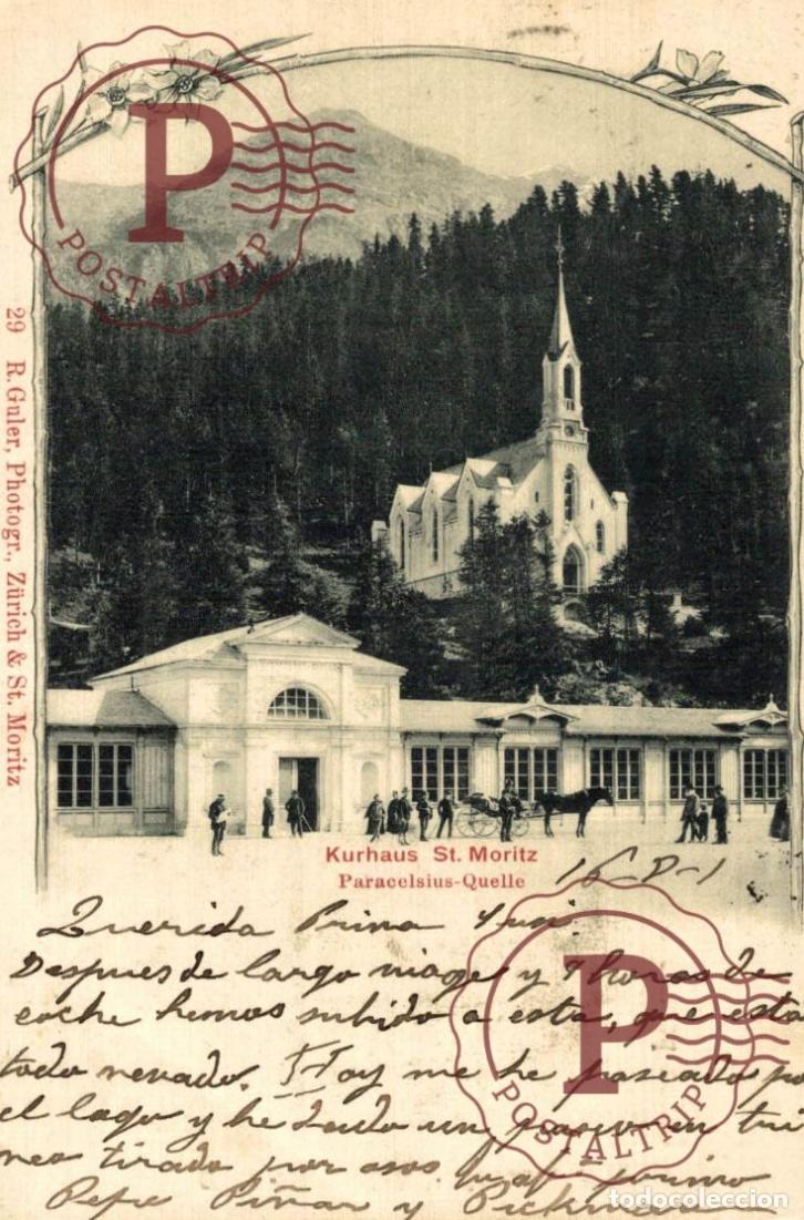 Postales: St. Moritz, Kurhaus mit Paracelsius-Quelle und Kirche Schweiz Suisse Switzerland Svizzera