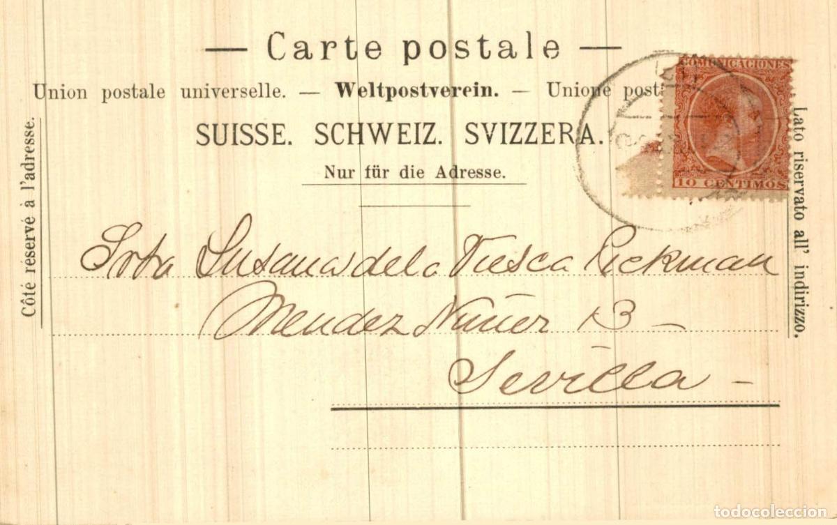 Postales: Sello pelon mandado a Sevilla grand hotel national Luzern Schweiz Suisse Switzerland Svizzera