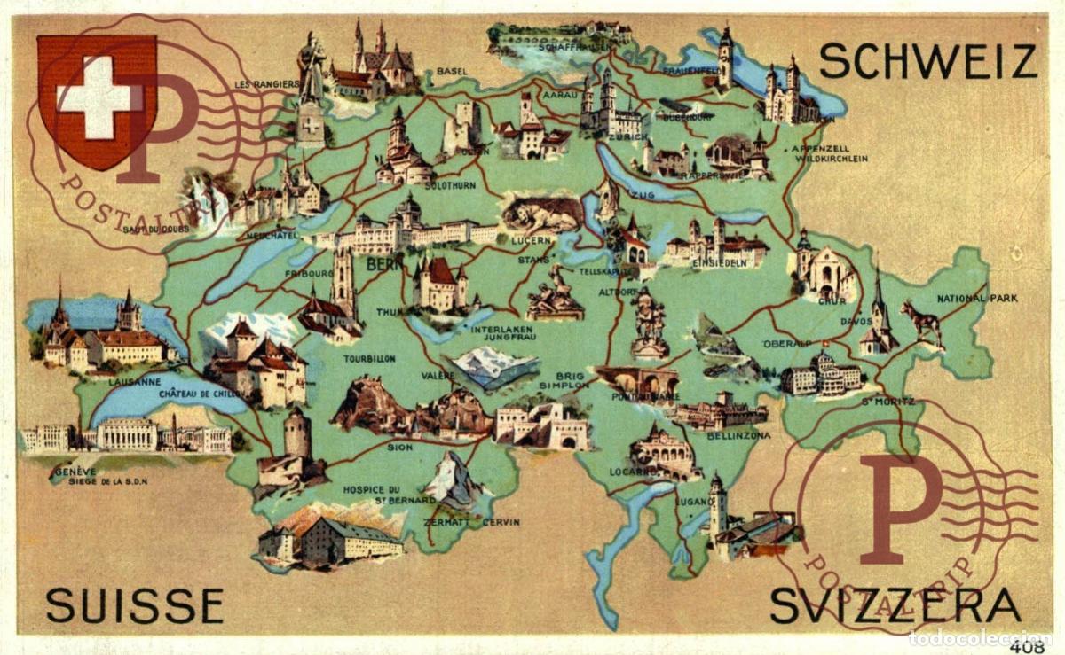 Postales: MAP MAPA CARTE Schweiz Suisse Switzerland
