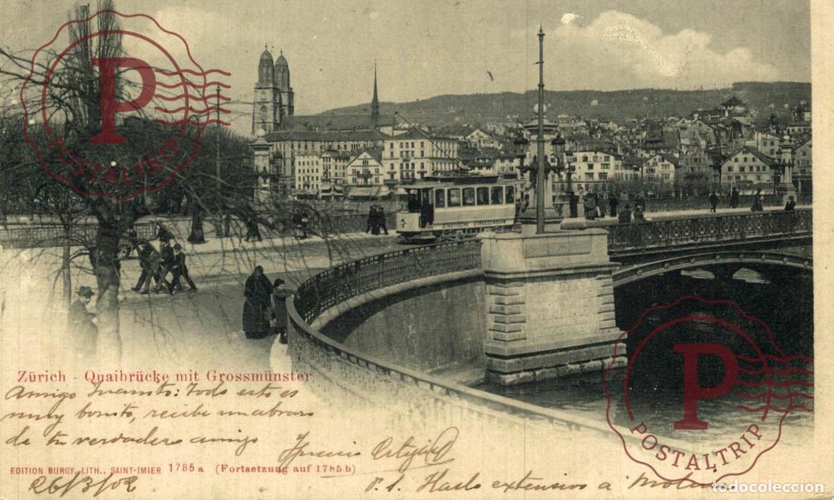 Cartes Postales: TRAMWAY TRAM ZURICH QUAIBRUCKE MIT GROSSMUNSTER Schweiz Suisse Switzerland