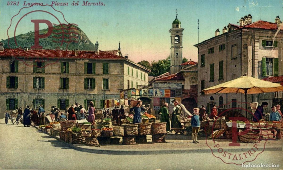 Postales: CRACK RIGHT SIDE RARE LUGANO PIAZZA DEL MERCATO Schweiz Suisse Switzerland