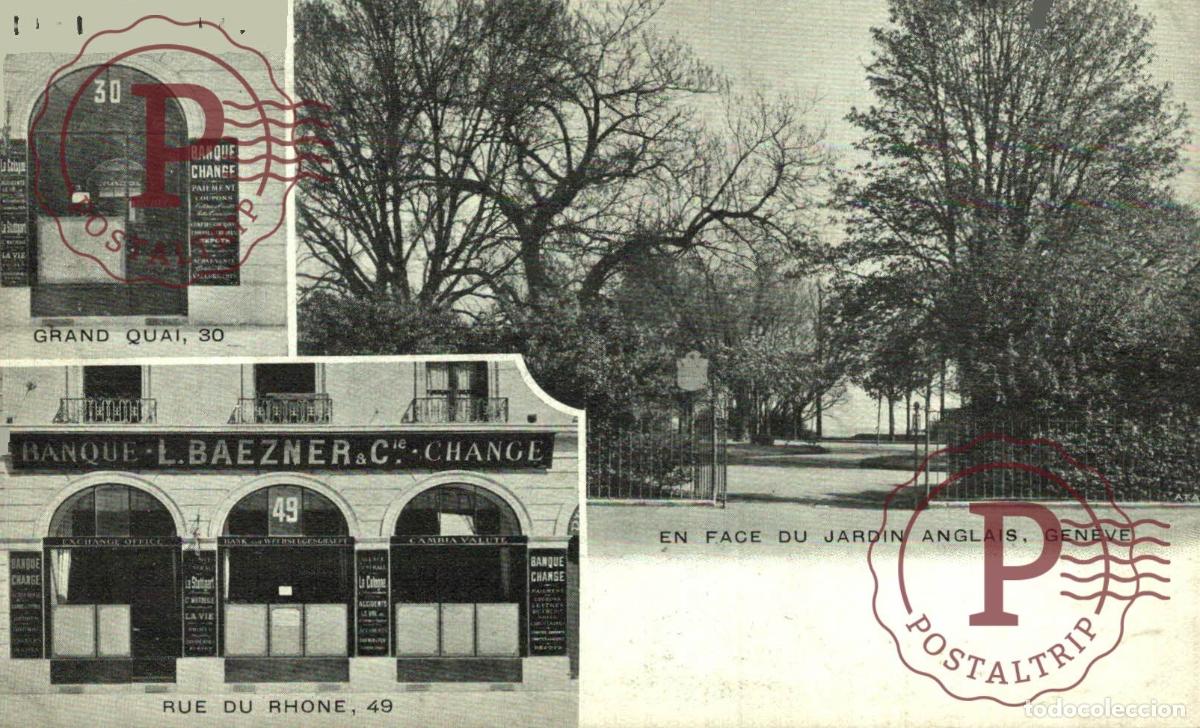 Postales: GENEVE - BANQUE L. BAEZNER & Cie - EN FACE DU JARDIN ANGLAIS SCHWEIZ SUIZA SUISSE