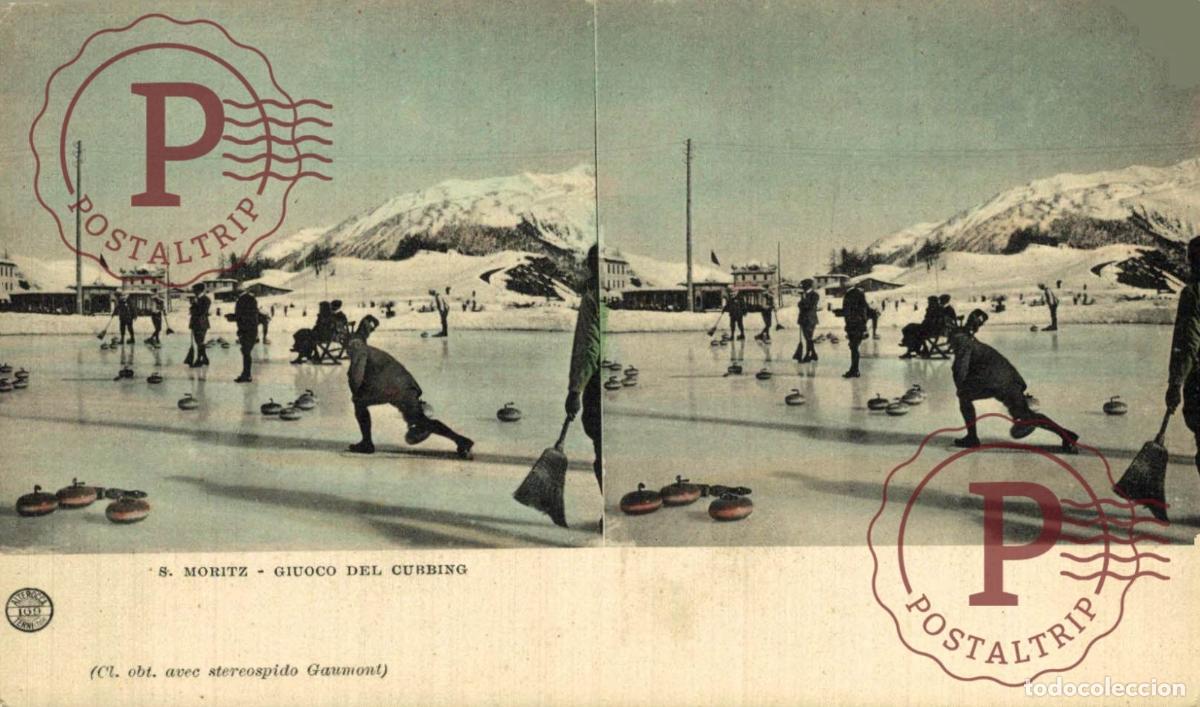 Postales: MORITZ GIUOCO DEL CURBING STEREO estereosc&oacute;pica SUIZA SWITZERLAND SCHWEIZ SUIZA SUISSE