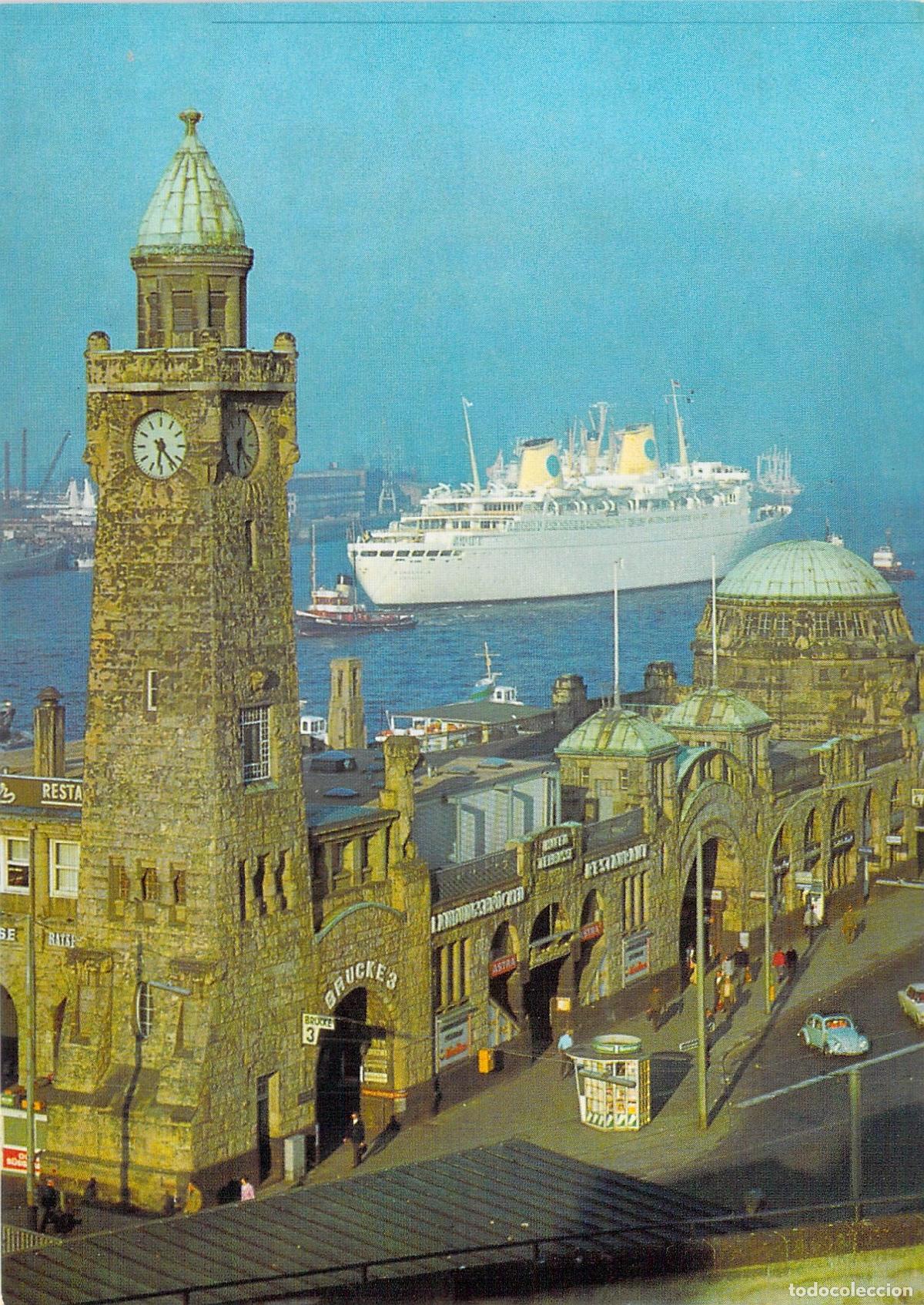 Postales: Postal de Hamburgo con el MS Kungsholm en los Landungsbr&uuml;cken