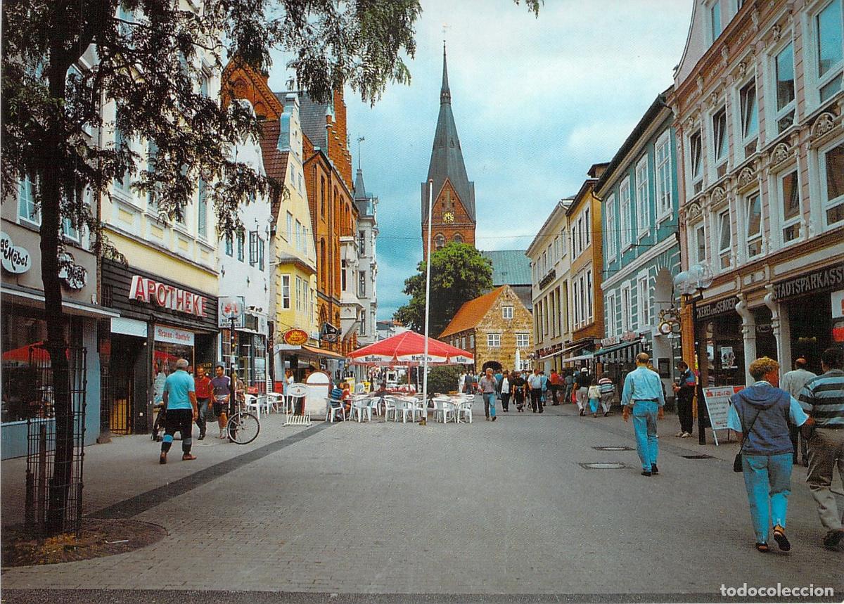 Postales: Postal de Gro&szlig;e Stra&szlig;e y la Iglesia de Santa Mar&iacute;a en Flensburg