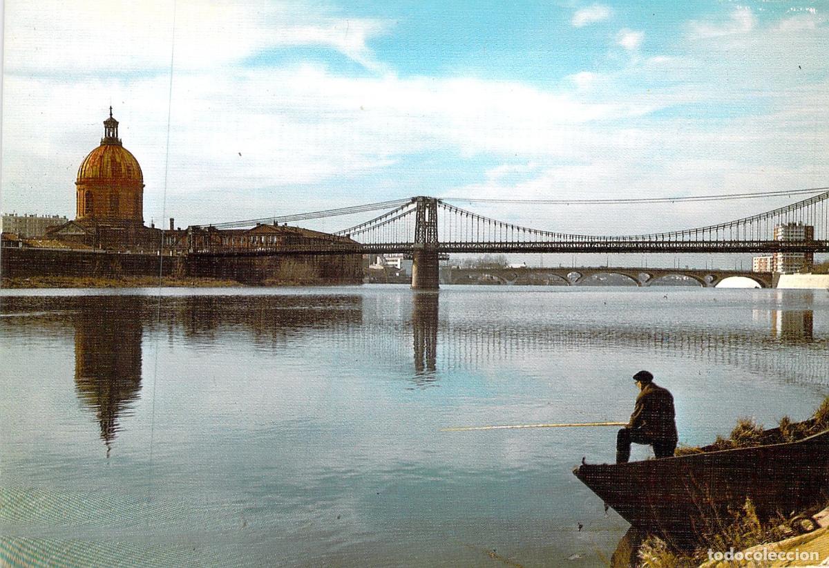 Postales: Postal de Toulouse con el r&iacute;o Garona y puente colgante