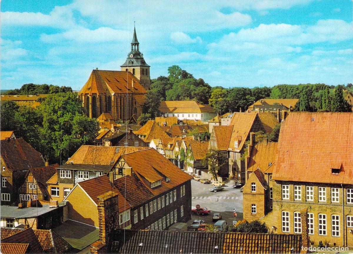 Postales: Postal de L&uuml;neburg, vista del casco antiguo y la iglesia de San Miguel