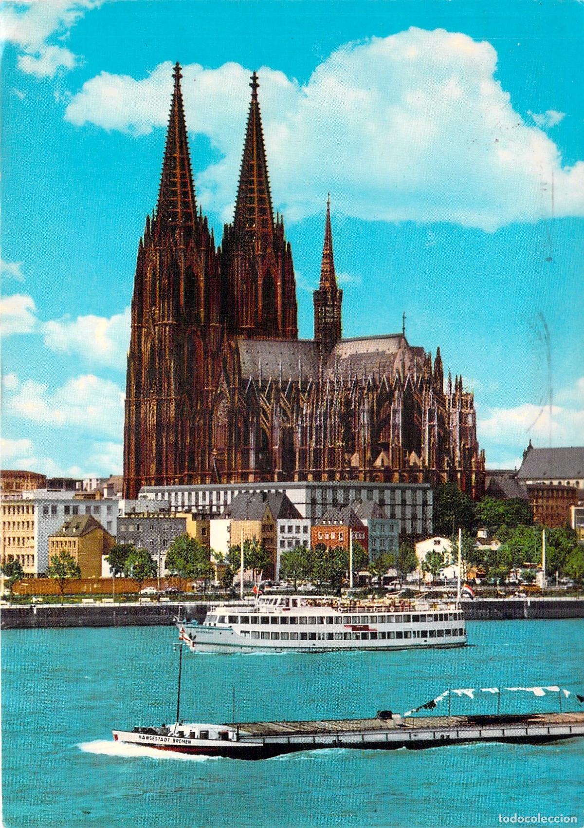 Postales: Postal de la Catedral de Colonia a orillas del r&iacute;o Rin