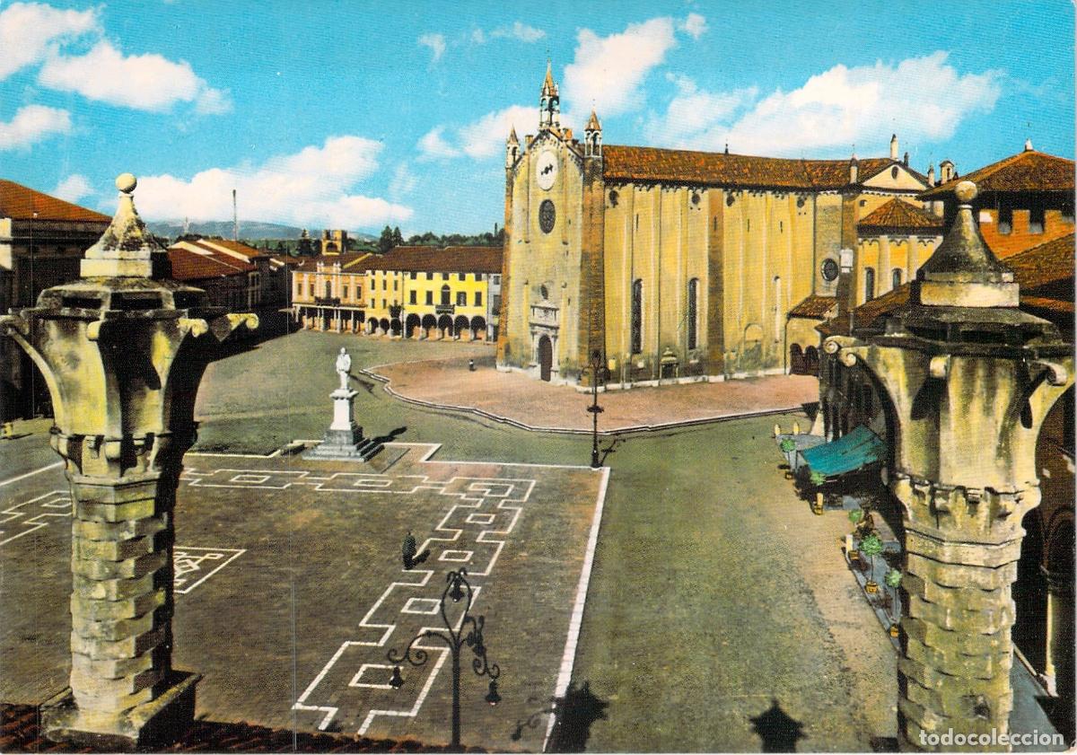 Postales: Postal de la Piazza Maggiore en Montagnana, Padova, Italia