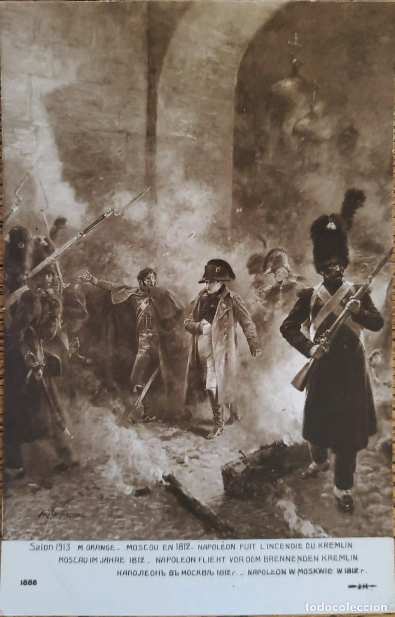 Postales: TS) 1913 RUSSIA, POSTCARD, NAPOLEON BONAPARTE FLEEING THE BURNING OF THE KREMLIN, XF.