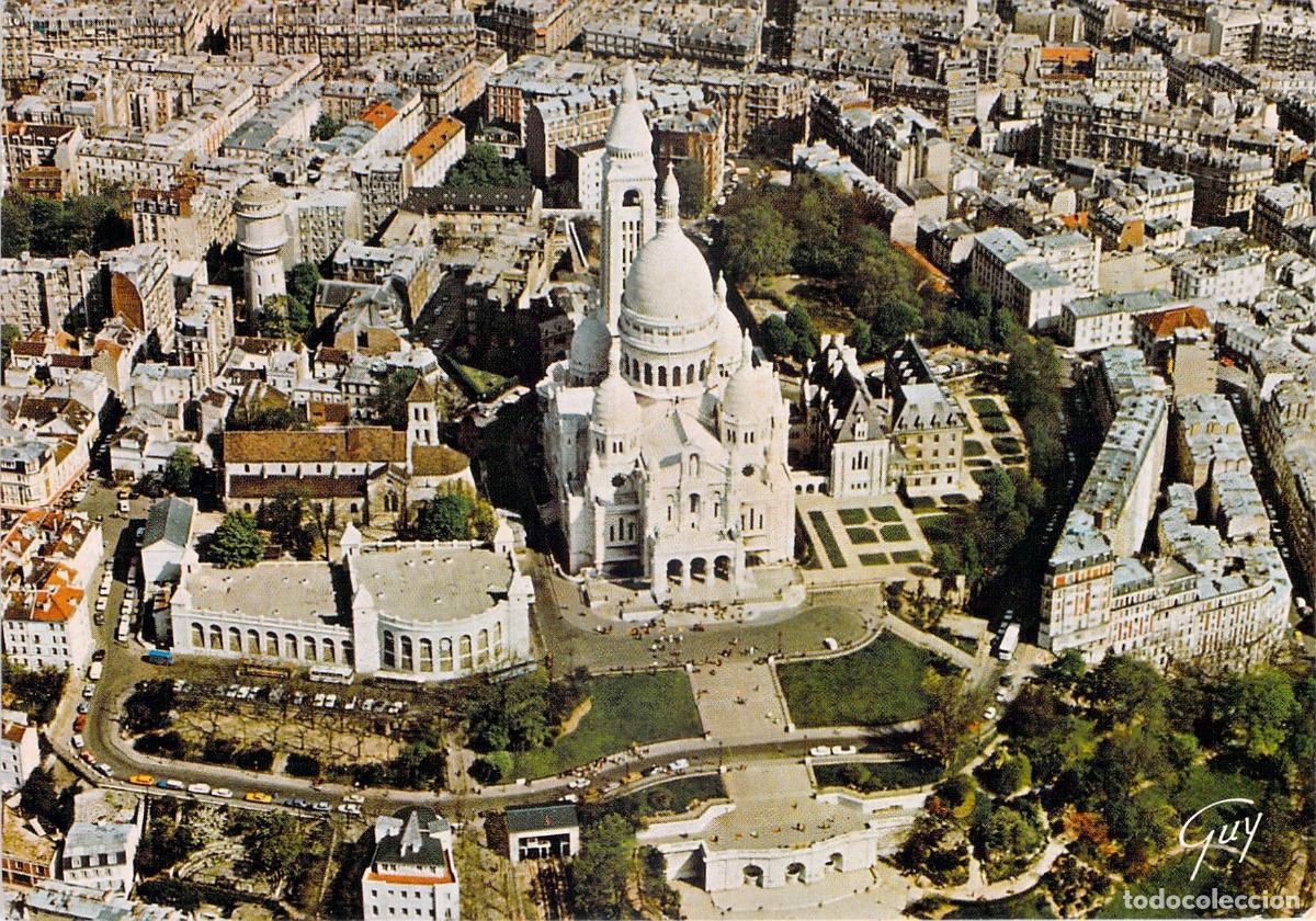 Postales: Postal de Par&iacute;s con vista a&eacute;rea de la Bas&iacute;lica del Sacr&eacute;-C&oelig;ur