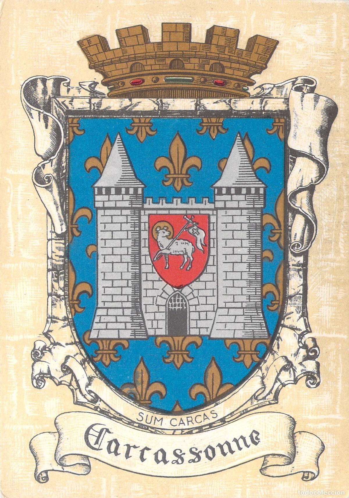 Postales: Postal con escudo de armas de la ciudad de Carcassonne