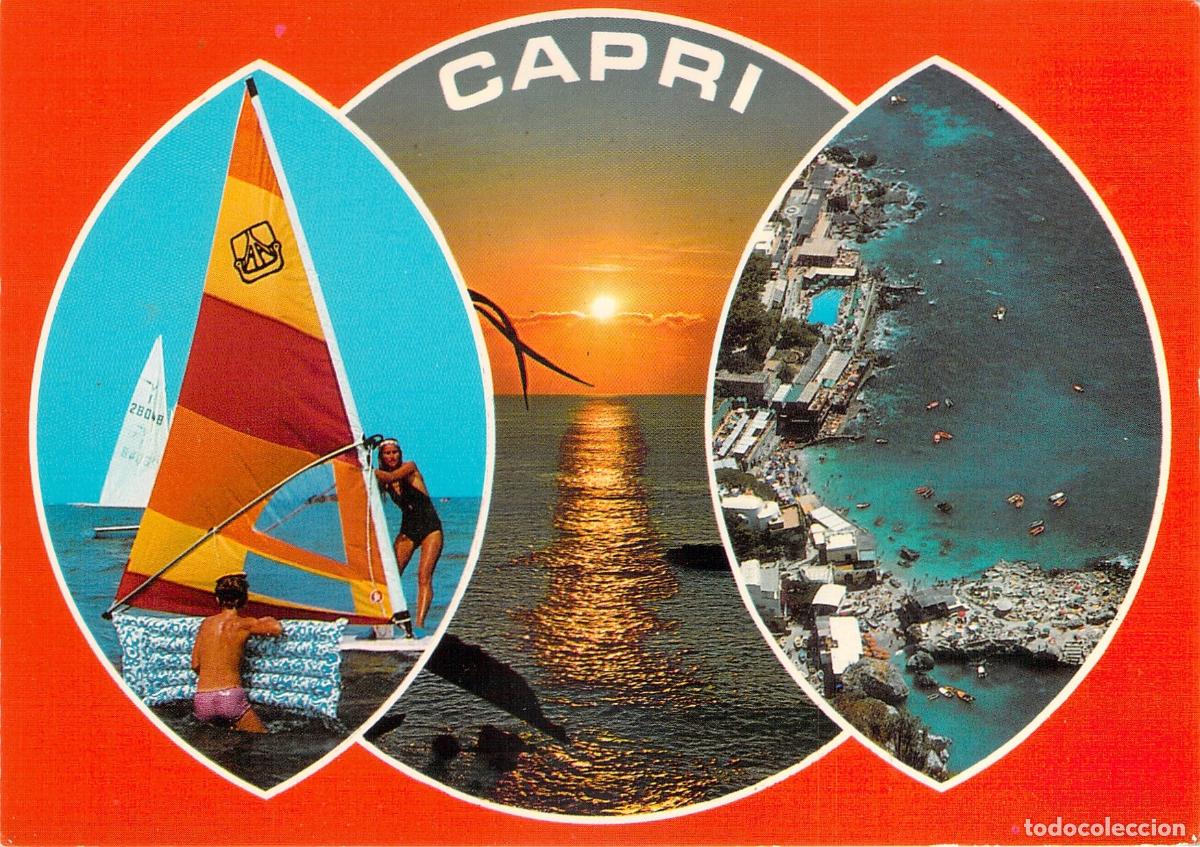 Postales: Postal de Capri Italia con Escena de Windsurf y Paisaje Costero