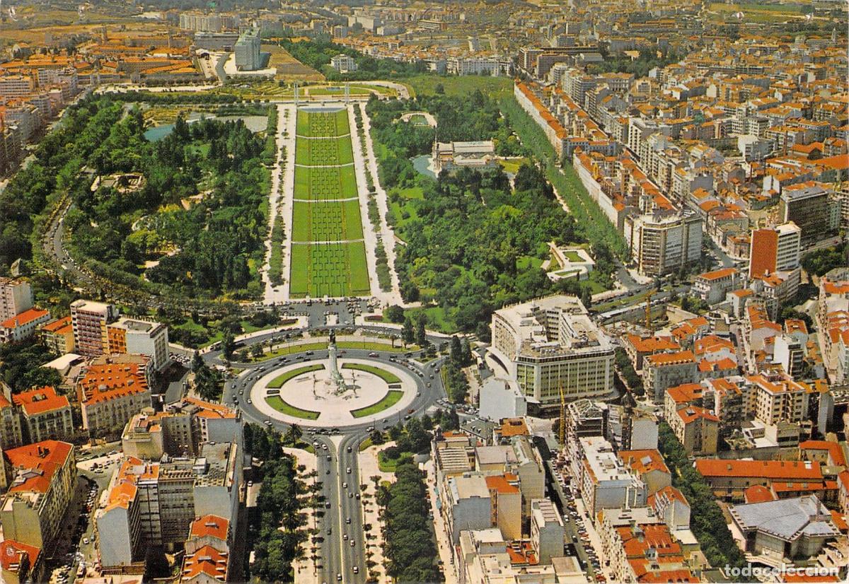 Postales: Postal de Vista A&eacute;rea de Lisboa con Parque Eduardo VII y Avenida da Liberdade