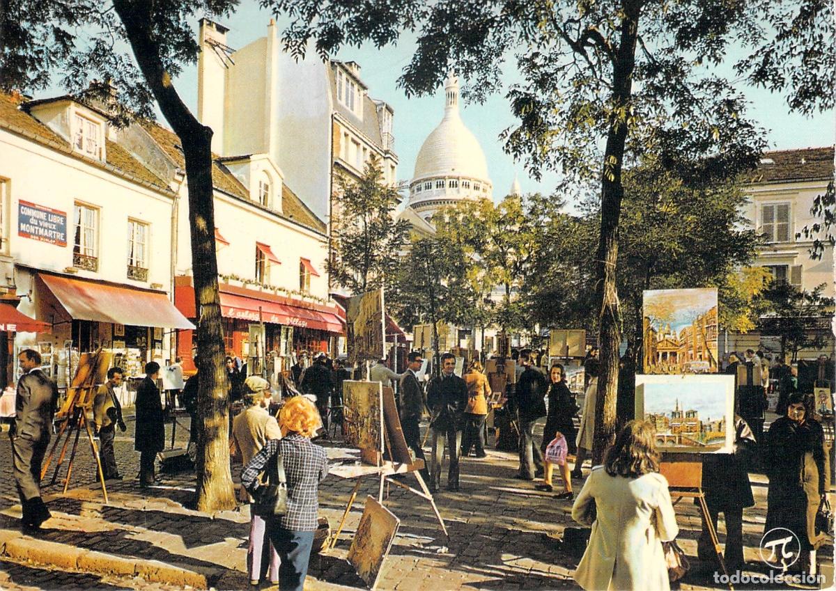 Postales: Postal de Place du Tertre y pintores en Montmartre, Par&iacute;s