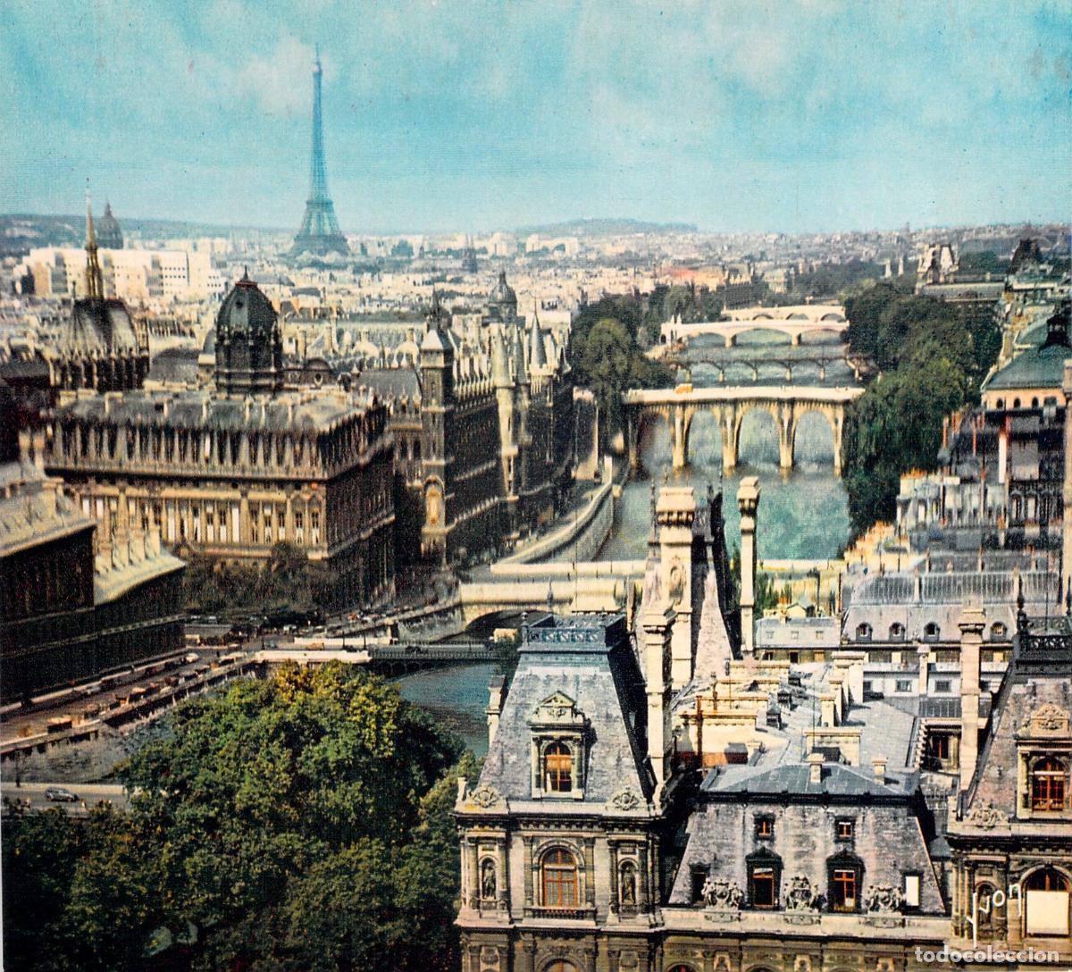 Postales: Postal de Par&iacute;s con vista de los siete puentes del Sena y la Torre Eiffel