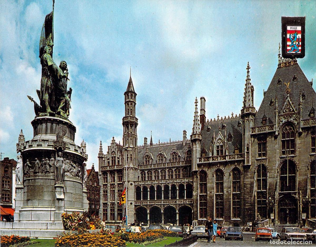 Postales: Postal de Grote Markt y la estatua de Jan Breydel y Pieter de Coninck en Brujas