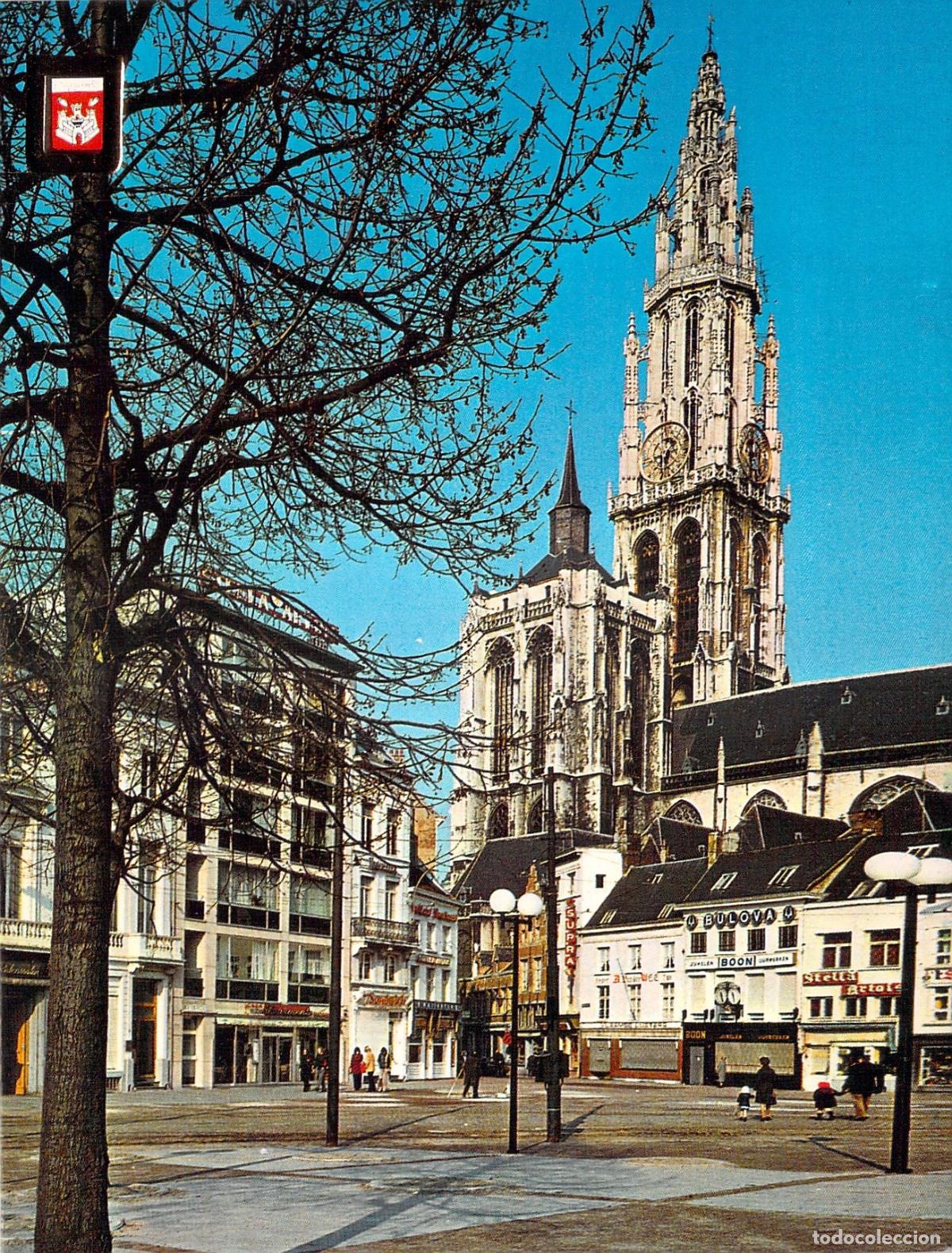 Postales: Postal de Amberes: Catedral de Nuestra Se&ntilde;ora y Plaza Verde