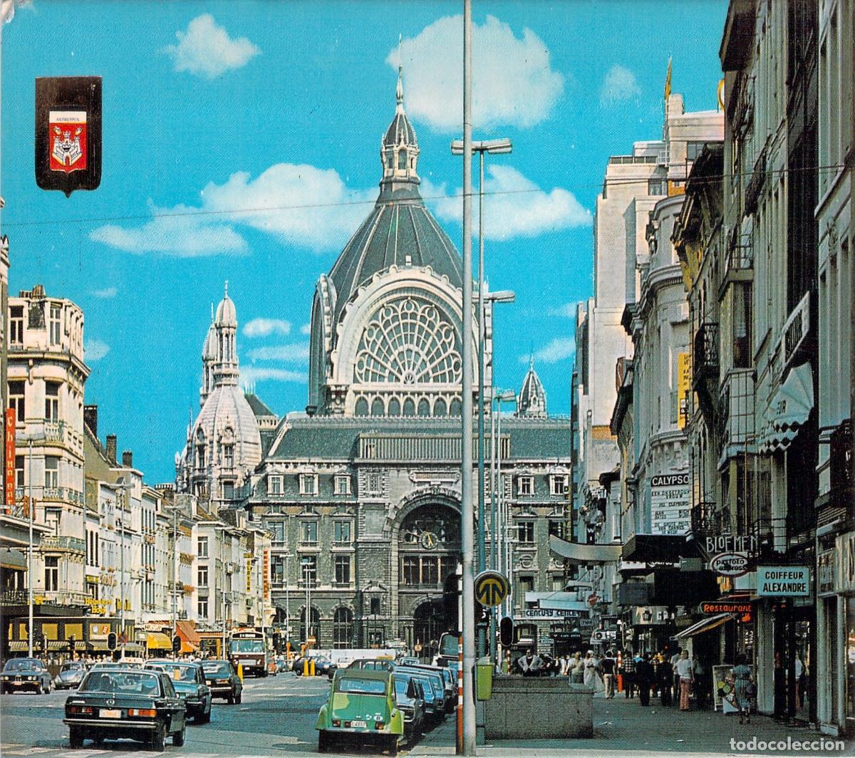 Postales: Postal de Amberes con la Estaci&oacute;n Central y la calle De Keyserlei