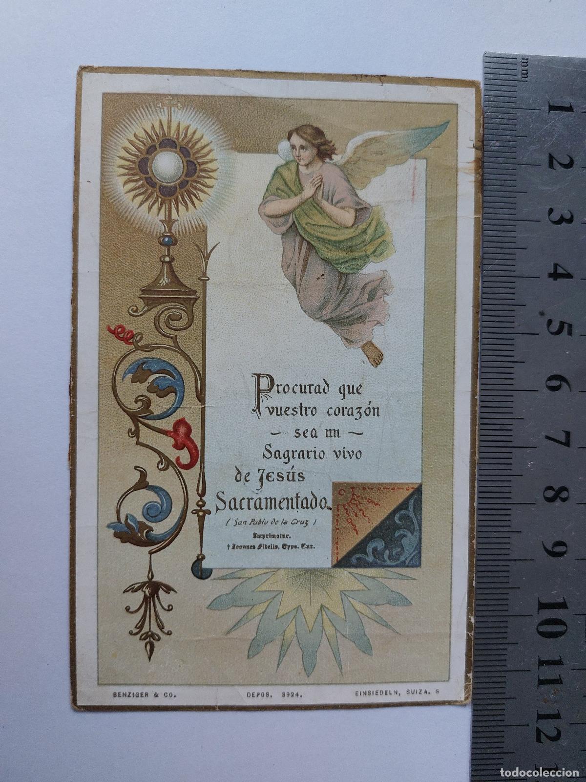 Postales: Estampa religiosa con ilustraci&oacute;n de &aacute;ngel y frase de San Pablo de la Cruz